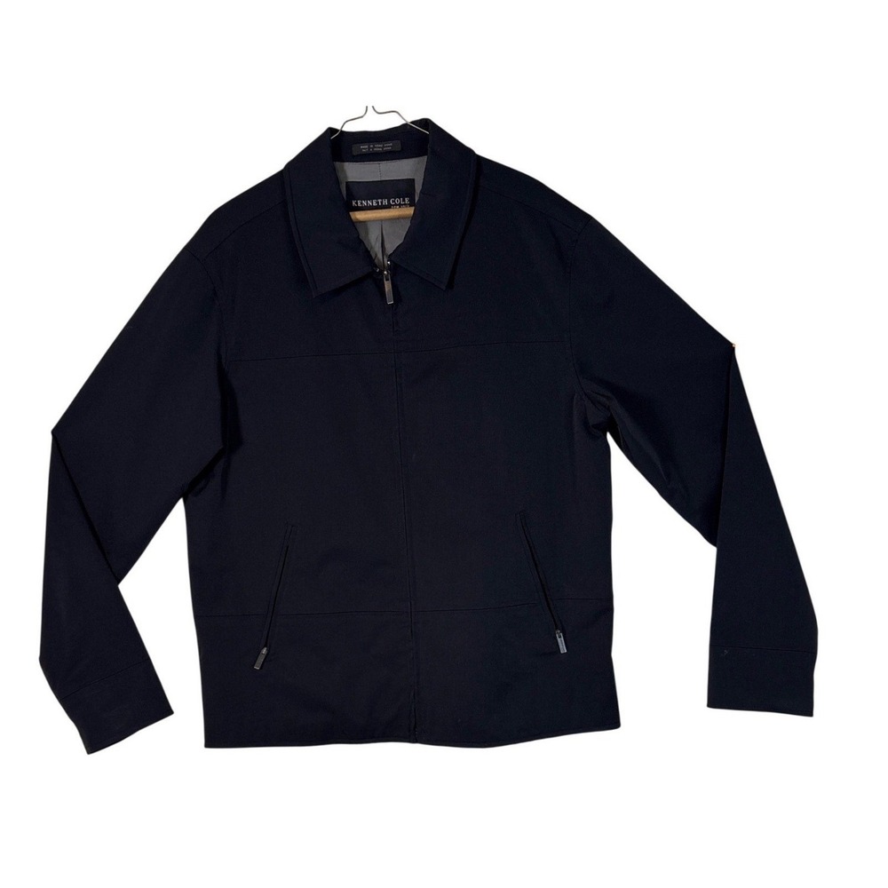 Kenneth Cole New York Mens Black Full Zip Stretch Jacket Large Harrington LAPA